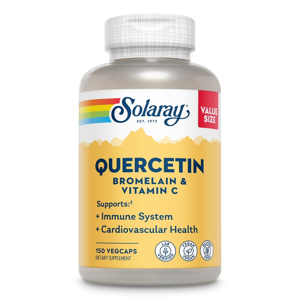 SOLARAY Quercetin Bromelain & Vitamin C, Immune System, Sinus, Respiratory & Antioxidant Activity Support, Vegan, 500mg of Quercetin & 1,235mg of VIT C, 60 Day Guarantee, 75 Servings, 150 VegCaps