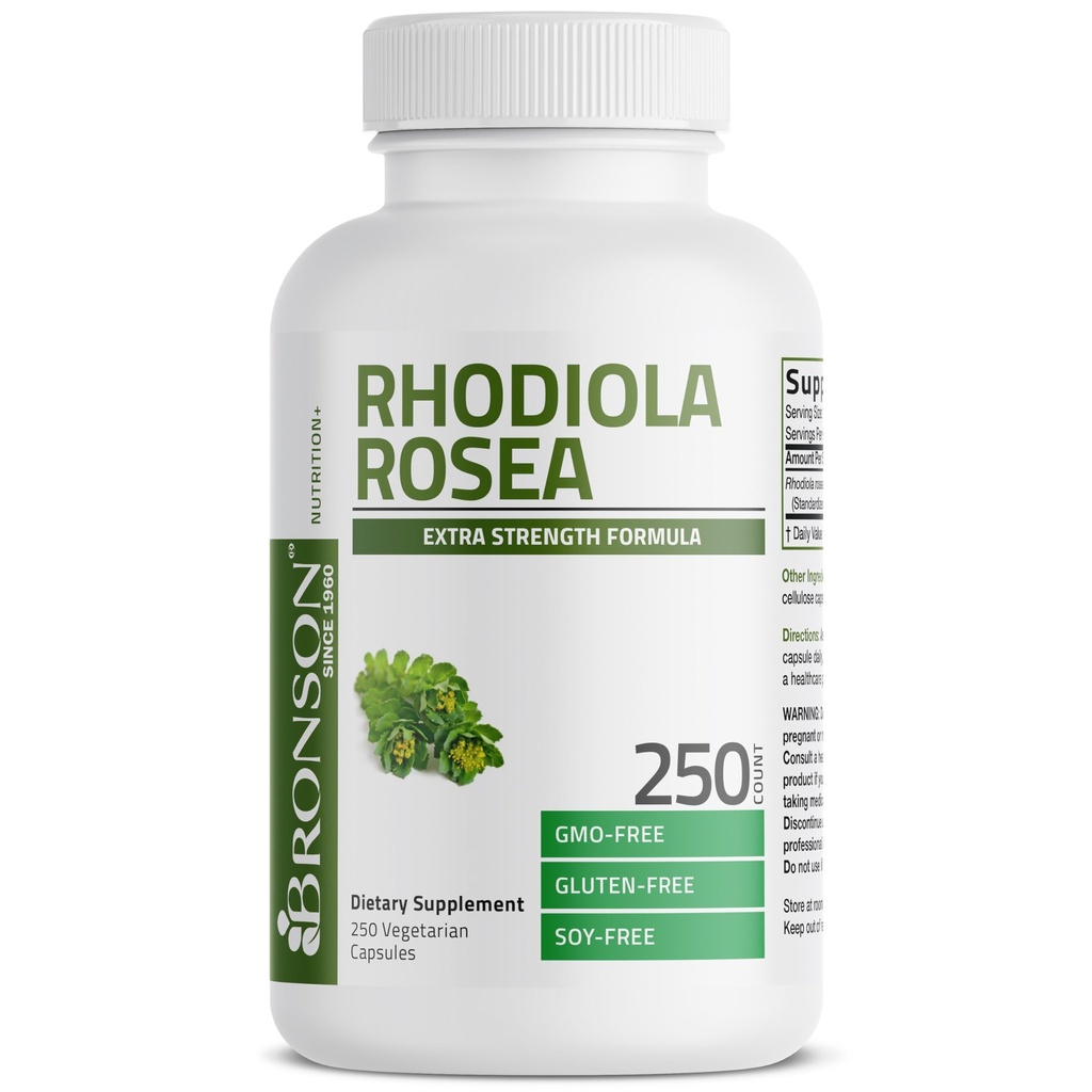 Bronson Rhodiola Rosea Vegetarian Capsules - Adaptogenic Herb - Brain, Stress & Mood Support - Non-GMO, 250 Count