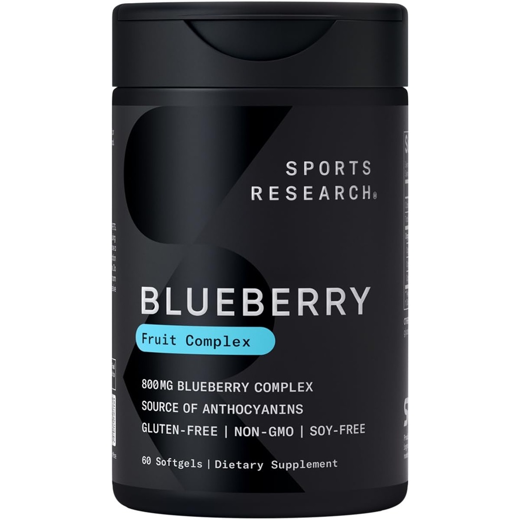 Sports Research Blueberry Capsules - Made from Organic Blueberries with Organic Extra Virgin Olive Oil - Non-GMO & Gluten Free - 60 Liquid Softgels