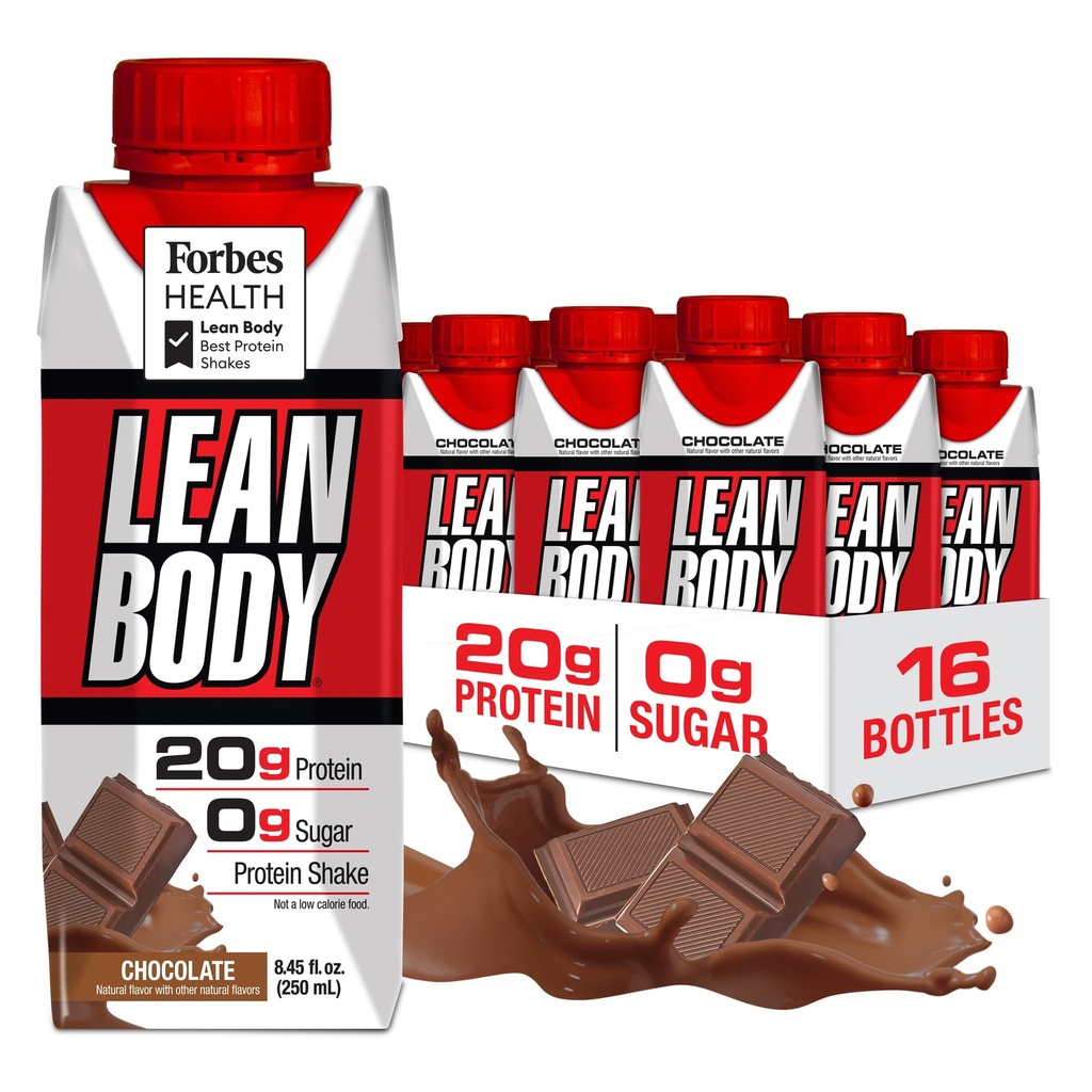 LABRADA NUTRITION - Lean Body RTD Whey Protein Shake, Conveniente On-The-Go Meal Replacement Shake for Men &amp; Women, 20 gramos de Protein – Zero Sugar, Lactose & Gluten Free, Chocolate (Pack of 16)