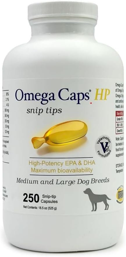 Consejos para perros medianos y grandes de alta potencia EPA y DHA Maximum Bioavailability Fish Oil Suplemento Vet Formulated Made in USA Skin Coat Joint and Heart Health 250 Capsules
