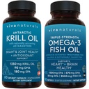 Aceite de Krill Antártico y Triple Fuerza Omega 3 Aceite de Pez Bundle, 1250 mg Aceite de Krill " 2.200 mg Aceite de Pez por Serving Proporcionando Omega 3 EPA y DHA