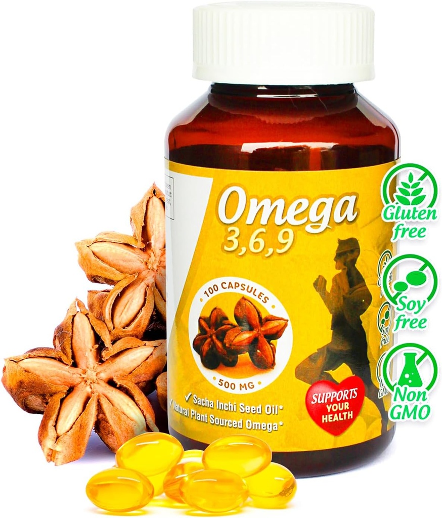 Sikyriah Omega 3, 6 and 9 softgel Capsules l 100% Pure Sacha Inchi Oil l 3000mg per Day l Plant Based Supplement l Odorless Essential Fatty acids Source l Non-GMO l