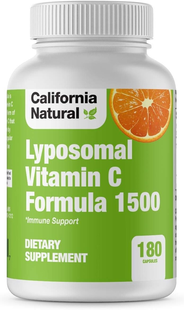 California Natural Liposomal Vitamin C 1500mg Fat Soluble Liposomal Vitamin C Complex, High Absorption, Immune Support, High Bioavailability Collagen Support, Antioxidant Supplement - 180 Capsules