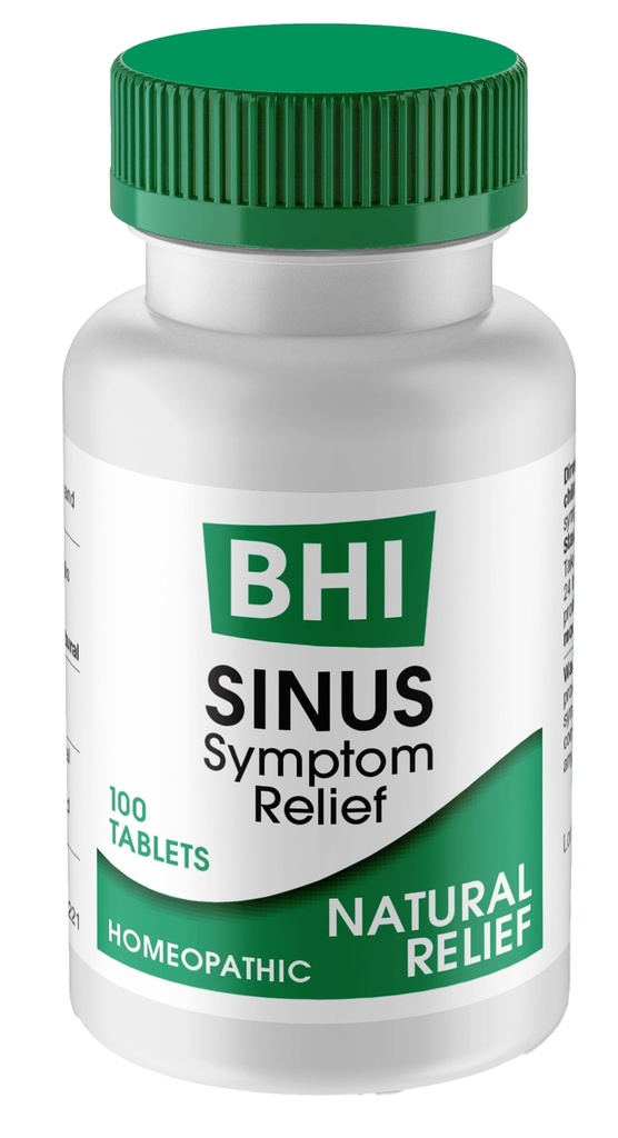 BHI Sinus Natural Congestion Relief 7 Homeopathic Active Ingredients Help Relieve Nasal Cold Symptoms, Dolor, Presión y Dolor de Cabeza Apoyo Extra Strength para Mujeres Hombre - 100 Cuadros