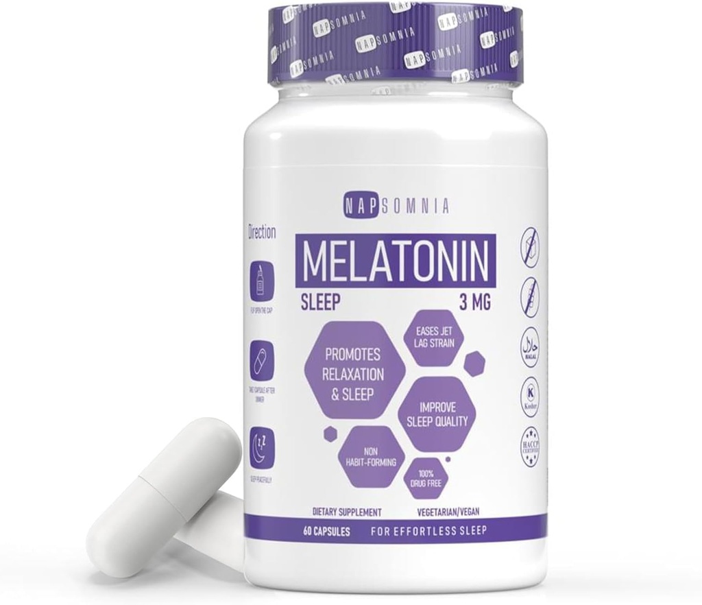 Melatonina para dormir para hombres &amp; mujeres - Melatonina del sueño - Extracto de raíz valeriana - Vegetariano 3 mg Melatonina cápsulas - Ayuda para el sueño para adultos - Suplementos de sueño profundo para la enfermedad Jet Lag Strain