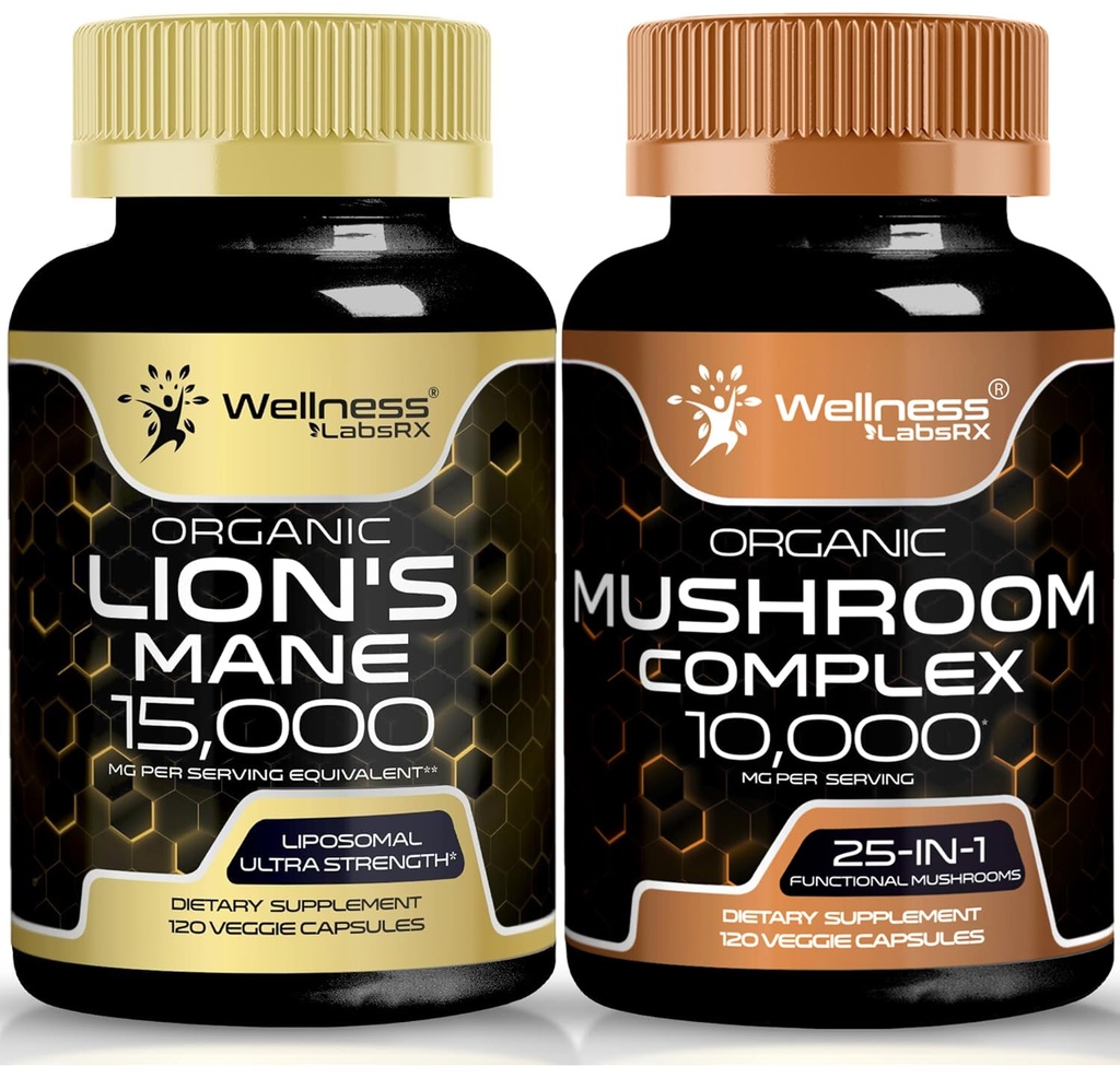 WELLNESS LABSRX Lions Mane Supplement Capsules and Mushroom Capsules
