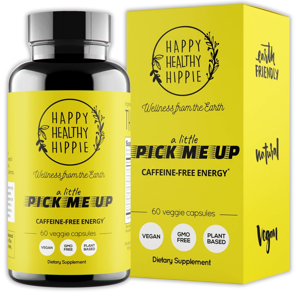 Píldoras de energía natural – Caffeine Free – Metabolismo, Booster mental – con Rhodiola Rosea, Dandelion Root, Bacopa, Ginseng Extract – 7 Hrbs ' Absorption Enhancing Piperine – Vegan, Non-GMO, 60 Ct