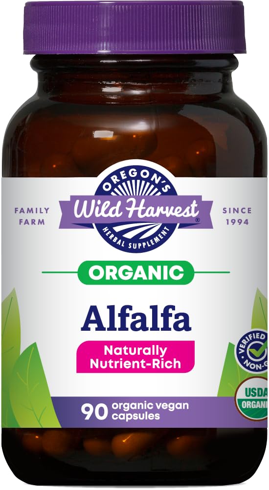 Cosecha Salvaje de Oregon Alfalfa Capsules USDA Certified Organic Herbal Supplements, 90 Count