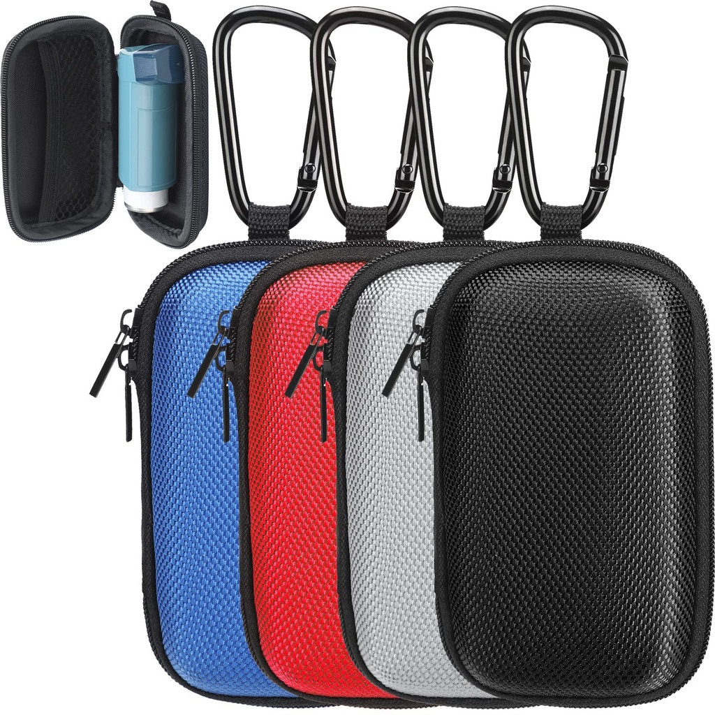 Woanger 4 Pcs Hearing Aid Case Hard Asthma Inhaler Holder Travel Hearing Aid Case Earbud Portable Zipper Carry Holder with Mesh Pocket for Inhaler Carrying Aid Other Accessories from Dust and Dirt