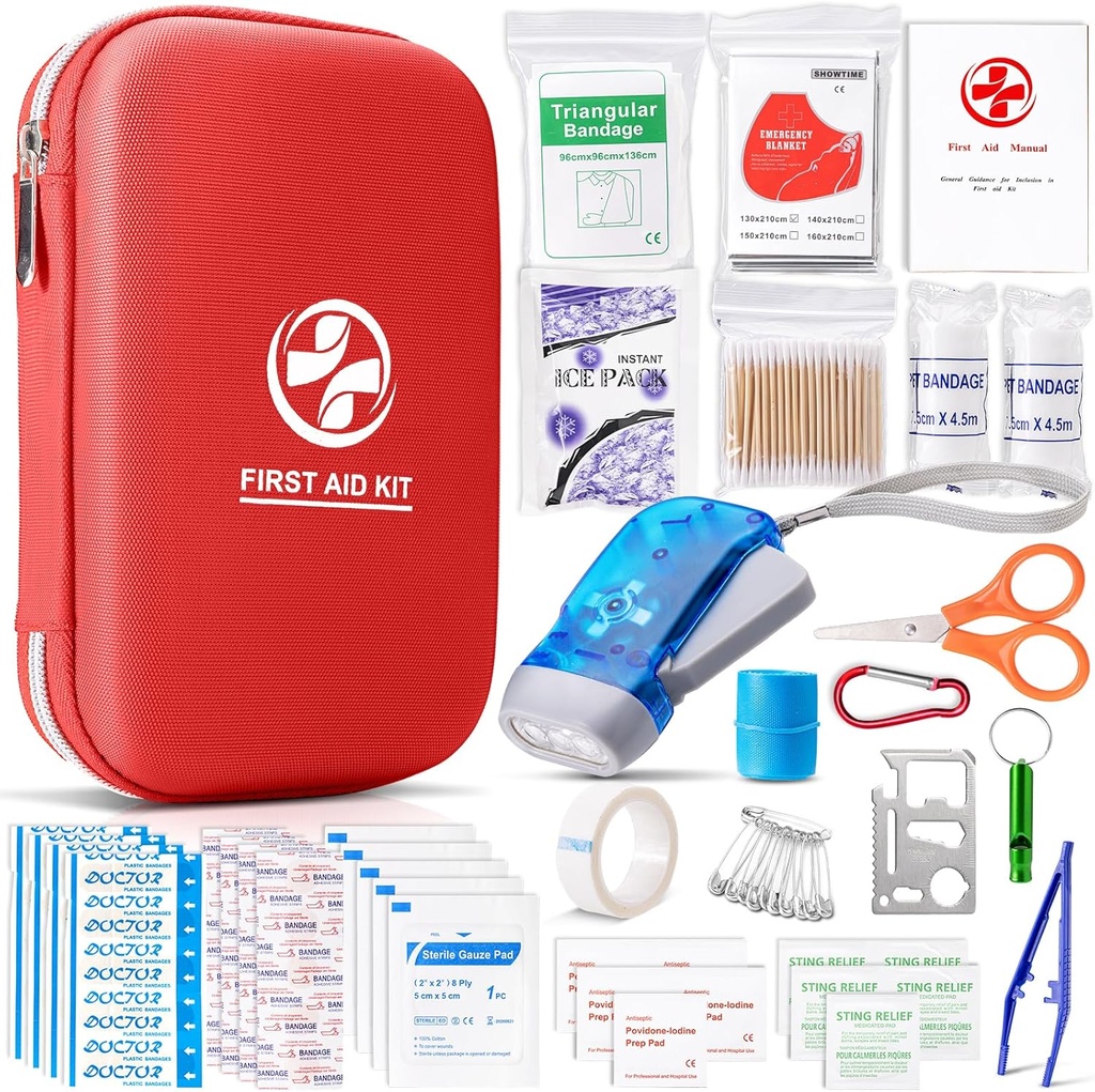 First Aid Kit with Essential Emergency Medical Supplies, Portable Waterproof Medical Kit for Home Travel Camping Hiking, Backpacking Med Kit for Sports College Dorm Student