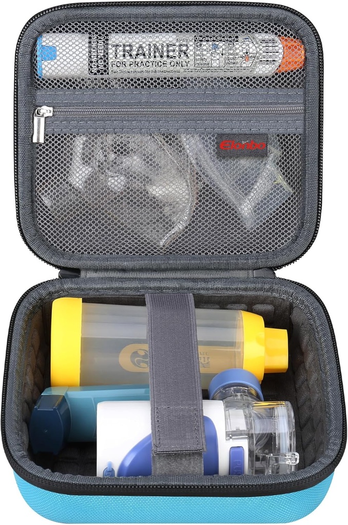 Caja de carga de Elonbo para la máquina de inhalador portátil Asthma Inhaler Spacer, EpiPen Travel Medicine Kit, Bolsa de atomizador de malla portátil, Pocket Fits Auvi Q Ventolin, Blue