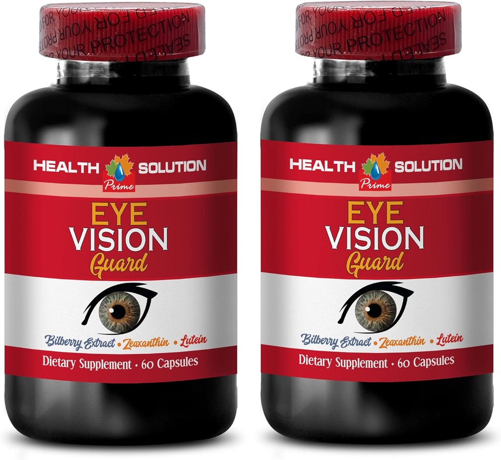 Vitamins for Eye Care - Maximum Vision Support - Promotes Healthy Vision - l-Taurine Supplement, Lutein, Bilberry Fruit, Grape Seed, Quercetin Dihydrate, L-Taurine, Vitamin A Pills, 2 Bot 120 Caps