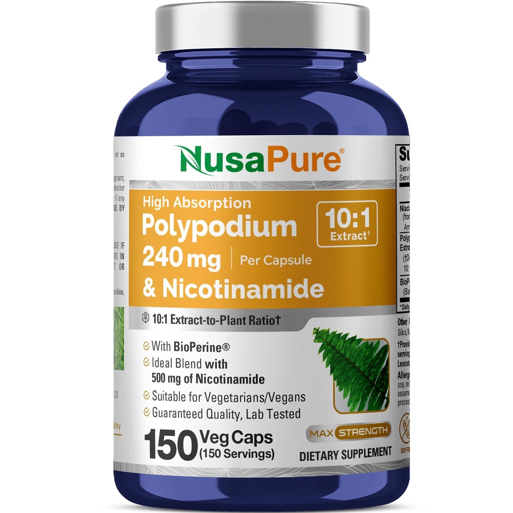 Polypodium Nicotinamide, Soy Free, 240mg, 150 Veg Capsules - 150 Servings