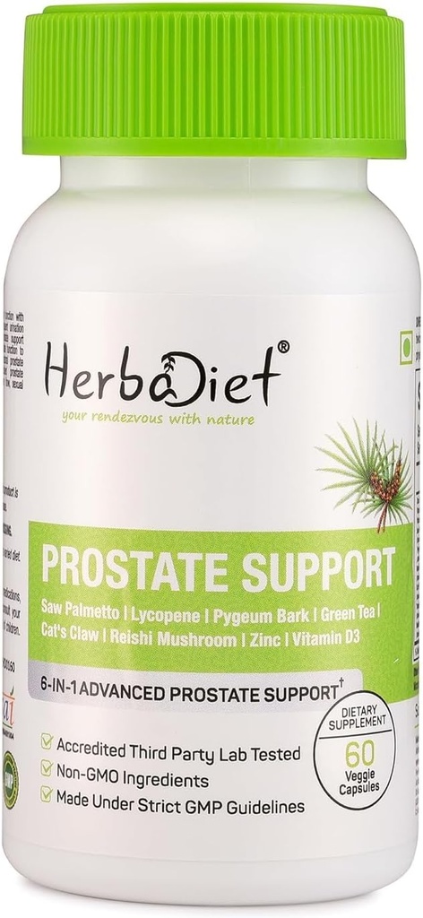 Saw Palmetto Prostate Support 60 Capsules durable Blend of Saw Palmetto,Pygeum Bark, Green Tea,Lycopene,Cat's Claw limitReishi Mushroom Extract