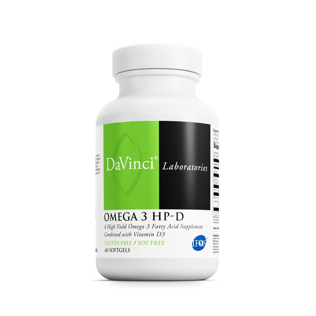 DAVINCI Laboratorios Omega 3 HP-D - Suplemento dietético para apoyar sistema inmunológico, articulaciones saludables y salud cardiovascular y de la piel* - con vitamina D3 y más - libre de gluten - 60 Softgels