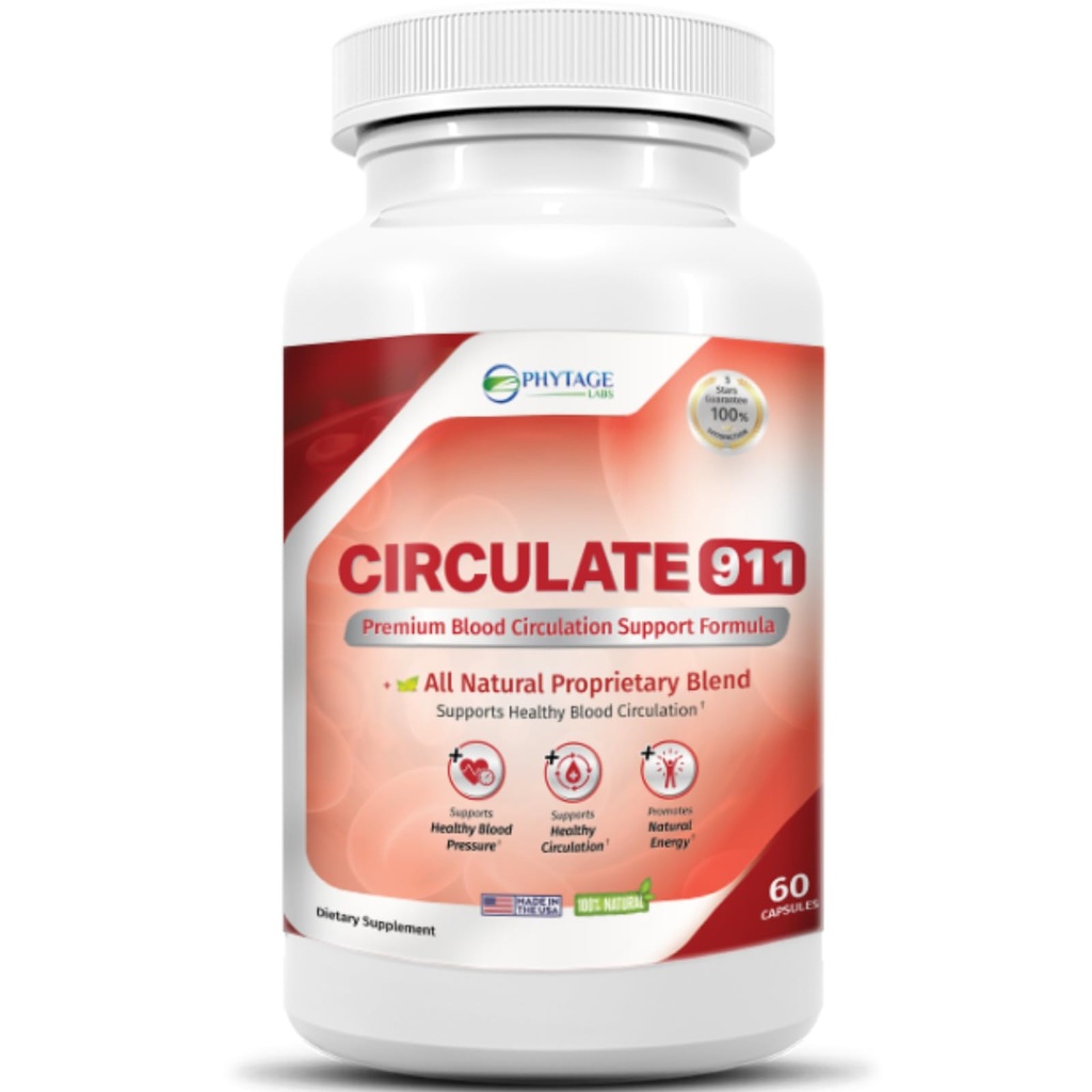 Circulate 911 Supplement - Blood Flow Support Natural Antioxidant &amp; Immune Support, Healthy Blood Pressure - 60 cápsulas