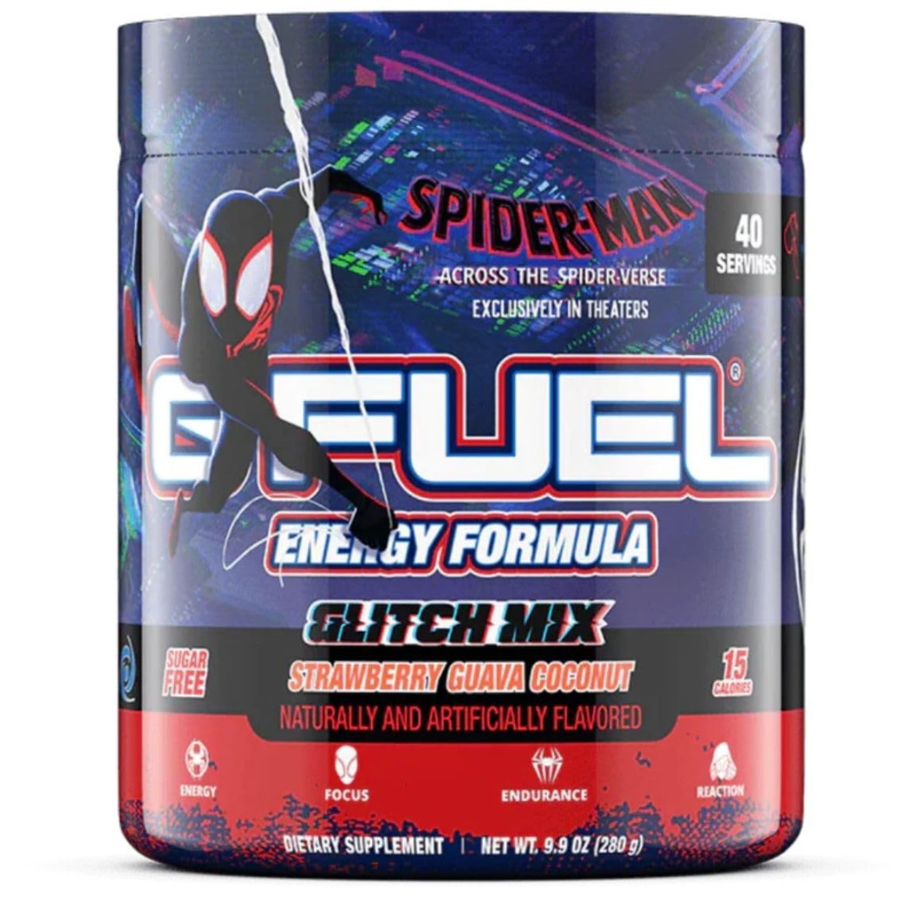 G Fuel Across The Spider-Verse Energy Drink Powder, Pre Workout Caffeine Mix for Gaming, Focus Amino, Vitamin + Antioxidants, 9.9oz (Strawberry Guava Coconut, 40 Servings)