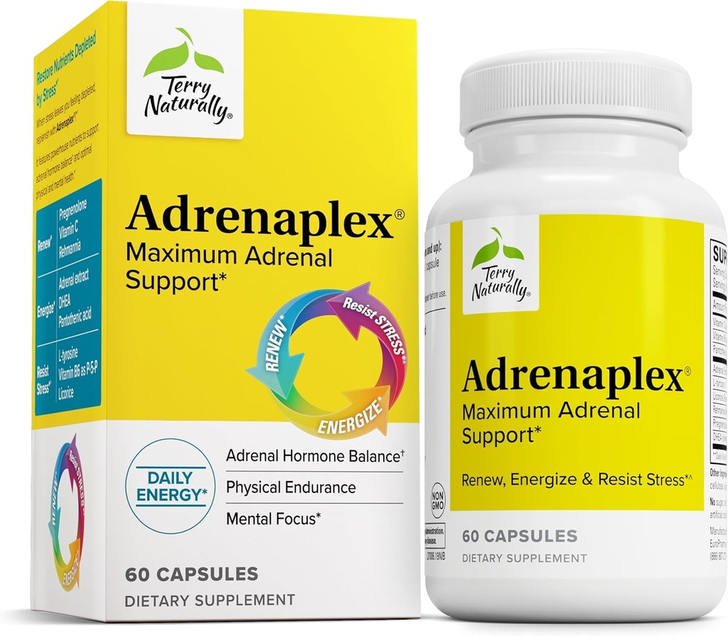 Terry Naturalmente Adrenaplex - Complemento de Función Adrenal de Groenlandia - Suplemento de Apoyo Glandular con Vitaminas C &amp; B6 - Suplemento Dietario de Apoyo Función Adrenal Saludable - 60 cápsulas