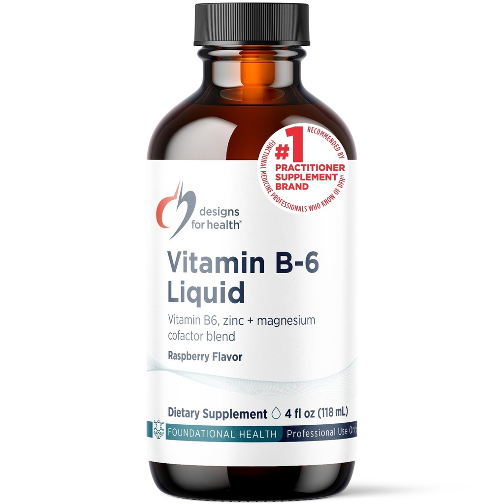 Diseños para la salud Vitamina B6 Líquido - 50 mg B6 con Aguila Magnesio + Suplemento Zinc - Absorbs Fácilmente + Gran Sabor de Fresa de Cata (24 Servimientos / 4 Fl Oz)