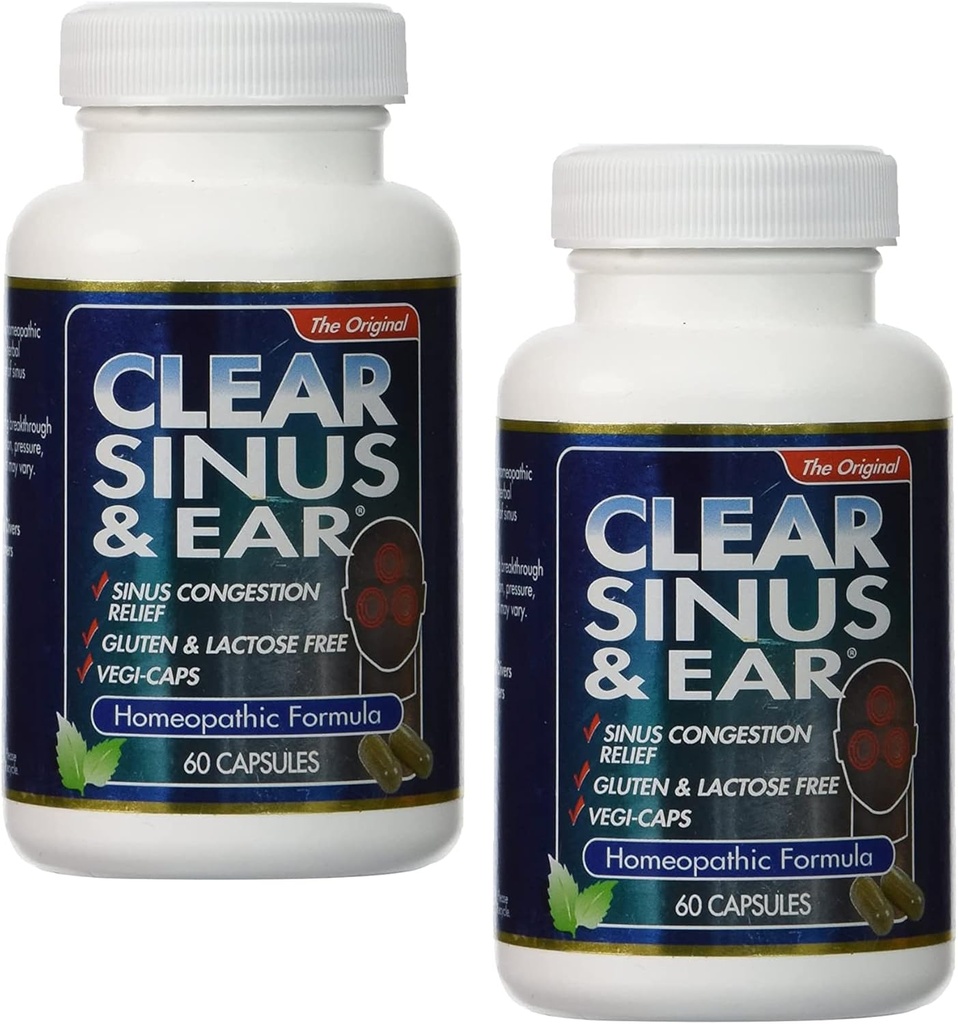 2Pack of Clear Products Clear Sinus and Ear - Homeopathic - no Gluten - 60 Vegi Capsules