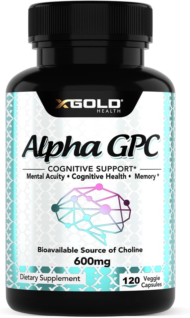 Alfa GPC Choline 600mg, 99% Suplemento Nootrópico Puro, 120 cápsulas vegetarianas, Cognitive Enhancer for Memory, Brain Health & Focus