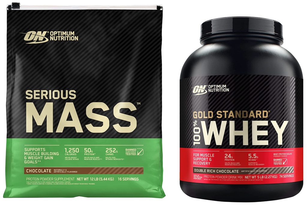 Nutrición óptima Proteína de peso de masa grave Protein Powder & Gold Standard 100% Whey Protein Powder, Chocolate doble rico, 5 libras (Packaging May Vary)