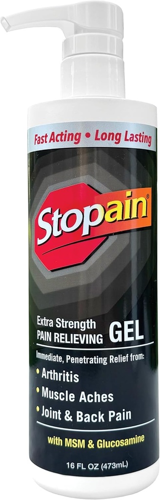 Stopain Pain Relief Gel 16oz, USA Made, Max Strength Fast Acting with Menthol, MSM, Glucosamine for Joint Pain, Back Pain, Arthritis, Knee, Neck Pain, HSA FSA Approved OTC Topical Analgesic Product
