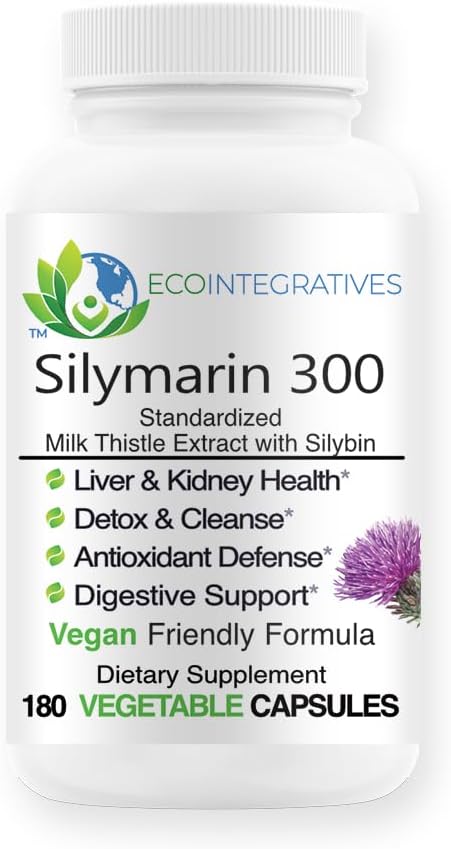 Silymarin 300 – Standardized Milk Thistle Extract with Silybin 300 mg – Liver and Kidney Health, Liver Detox and Cleanse, Antioxidants – Vegan - 180 Vegetable Capsules