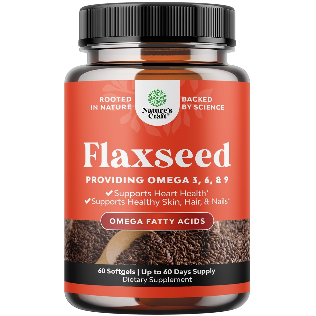 Flaxseed Oil 1000mg Softgels - High Potency Flax Seed Oil Softgels for Heart Health Digestion and Brain Support - Cold Pressed Organic Flaxseed Provide Plant Based Omega 3 6 9