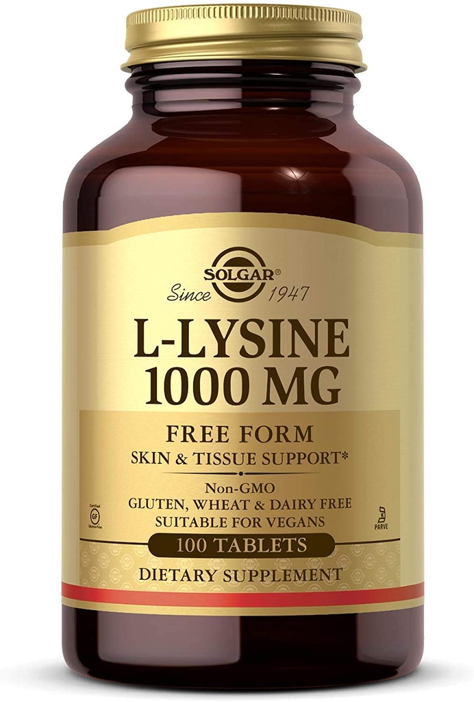 Solgar L-Lysine 1000 mg, 100 Tablets - Ausorción y asimilación mejoradas - Promueve la integridad de la piel y los labios - Colagen Support - Aminoácidos - No GMO, Vegan, Gluten Gratis - 100 Servings