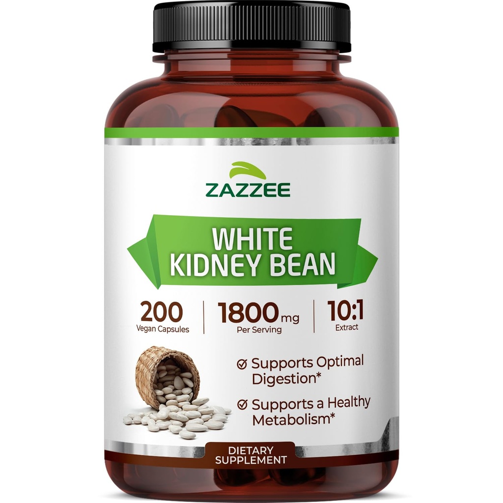 Zazzee White Kidney Bean 10:1 Extracto, 1800 mg por Serving, 200 cápsulas Vegan, Más de 2 meses de suministro, Estándarizado, Concentrado 10X Extracto, 100% Vegetariano, All-Natural y No GMO, Hecho en los EE.UU.