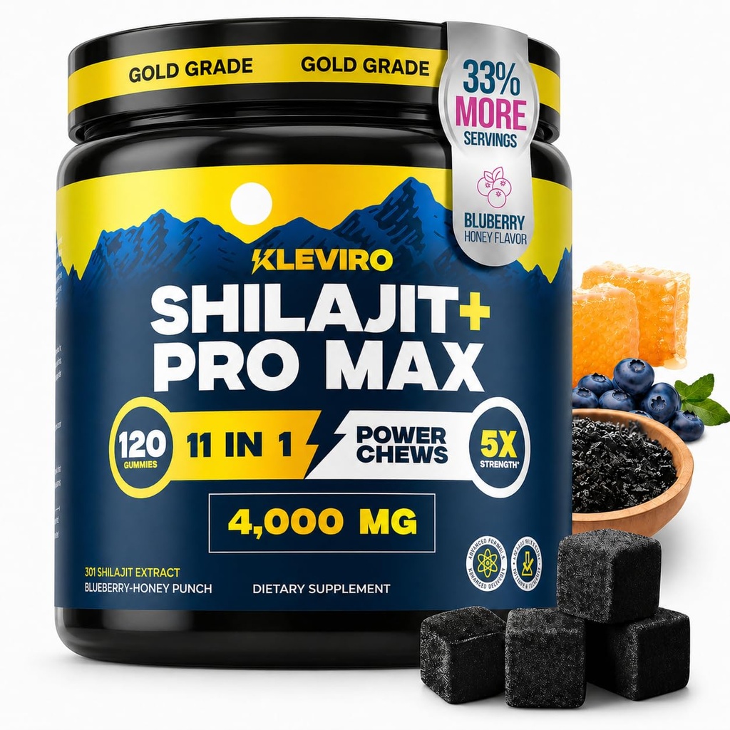 KLEVIRO 30:1 Shilajit Gummies for Men ← 78% Fulvic Acid  11-in-1 Complex with Ashwagandha, Tongkat Ali, Manuka Honey, Rhodiola, Lion's Mane  No Añadido Sugar Silencio GMP Certified &amp; Lab Tested