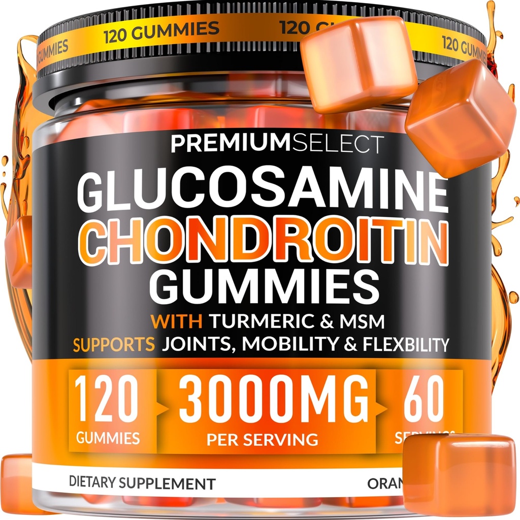 Glucosamine Chondroitin Gummies for Joint Support – 120 Glucosamine Gummies Extra Strength 3000mg with MSM, Turmeric, Calcium, Vitamin D3 – Sugar Free Vegan Adultos Suplemento – Flexibilidad &amp; Movilidad