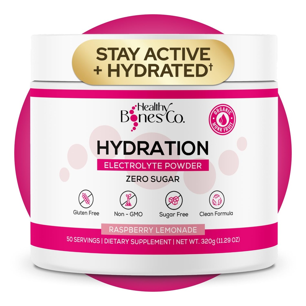Sugar-Free Electrolyte Powder Drink Mix Fast Hydration Naturally Sweetened with Organic Monk Fruit, Raspberry Lemonade Flavor (325g) with Key Electrolytes and Trace Minerals –Keto Friendly, Vegan