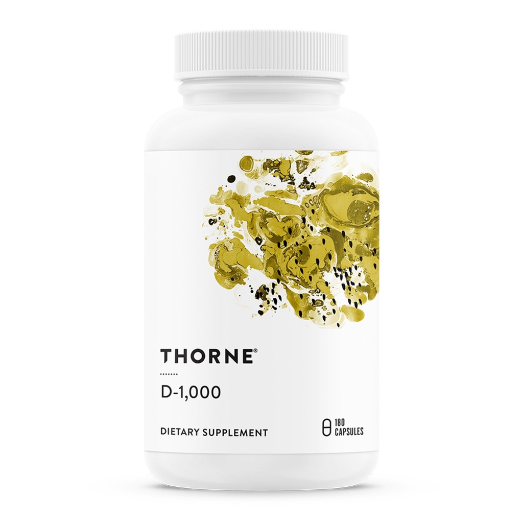 THORNE - Vitamin D-1,000 - Vitamin D3 Supplement - Supports Healthy Bones, Teeth & Muscles, Plus Cardiovascular & Immune Function* - Third-Party Certified - Gluten, Dairy & Soy-Free - 180 Capsules
