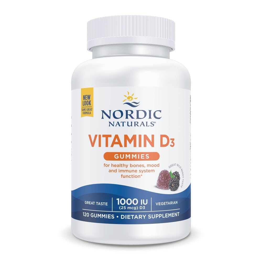 Nordic Naturals Vitamin D3 Gummies, Wild Berry - 120 Gummies - 1000 IU Vitamin D3, 1.4 mg Iron - Great Taste - Healthy Bones, Mood & Immune System Function - Non-GMO - 120 Servings