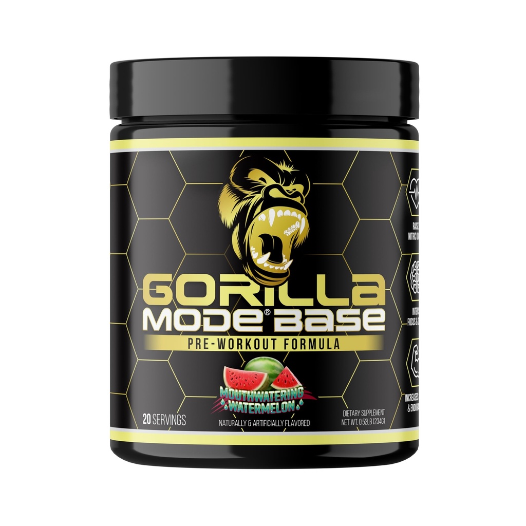 Gorilla Mode Base Pre Workout - Aumenta el óxido nítrico · Intenso Focus " Drive · Resistencia · Poder - L-Citrulline, L-Tyrosine, Betaine, Alpha-GPC, Caffeine, Huperzine A - 234g (Mouthwatering Watermelon)