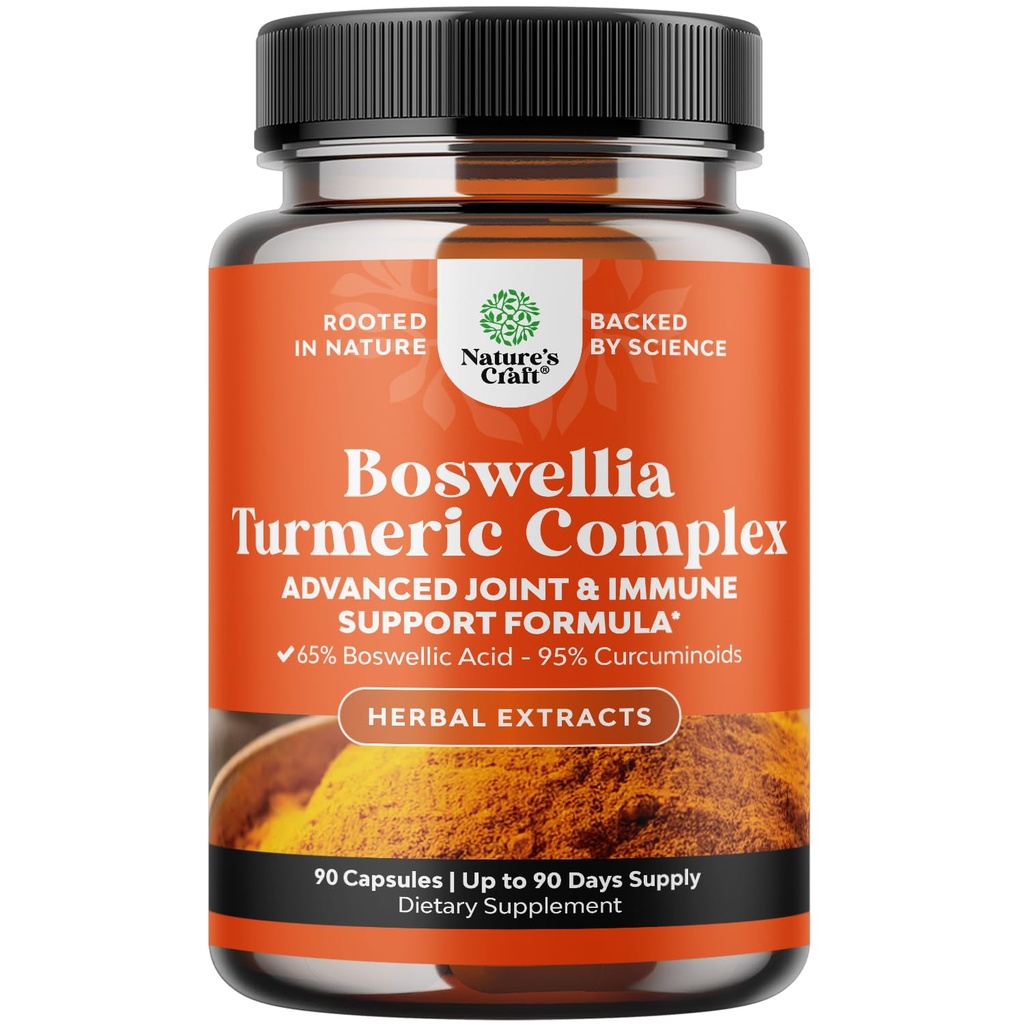 Boswellia Extract Capsules with Turmeric - Advanced Immune Health Support Supplement - Turmeric " Boswellia Serrata Capsules 500mg por Serving for Body Detox " Healthy Joints - 90 Count