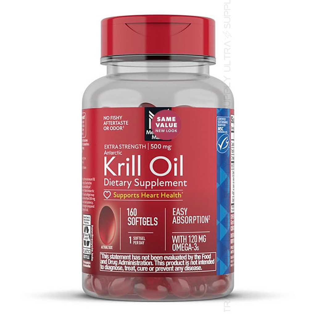 Miembros Mark Krill Oil (160 Conde) Extra Strength Antarctic Omega-3, 500 mg  durable Heart Health Support, Enhanced Absorption, No Fishy Aftertaste