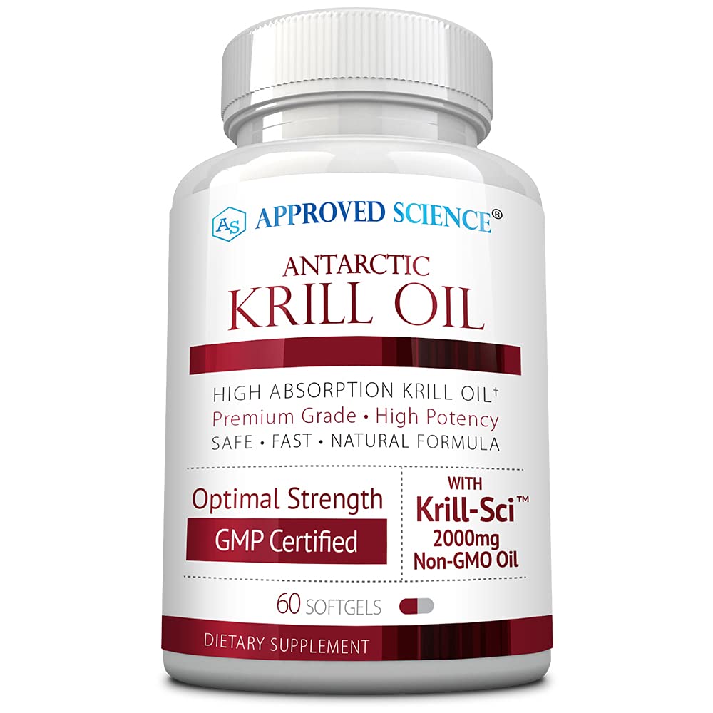 Aceite de Krill científico aprobado - 2000mg Aceite de Krill Antártico, 650mcg Astaxanthin - 260mg EPA, 160mg DHA - 60 Softgels - 1 Mes de Suministro