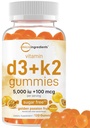 Micro Ingredients Vitamin D3 K2 Gummies, 120 Count | 5,000 IU Vitamin D + 100 mcg K2 MK-7 | Bone, Immune & Heart Health Supplements* | Sugar Free Golden Passion Fruit Flavor | Non-GMO, Gluten Free