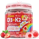 Vitamin D3 K2 + Calcium Liquid-filled Gummies for Kids & Teens, 1000IU / 2000IU D3 with Magnesium, Algal Omega 3, Kids Vitamins for Bones & Teeth, Calcium Absorption, Brain, Immune, Sugar-Free, 60Cts