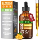 Vitamin D3 K2 Drops, D3 20000 IU & K2 as MK-7 400mcg with Magnesium, Calcium, Zinc & Omega 3 for Immune*, Mood*, Bone* Health, Orange Flavor Vitamin D Liquid Drops Supplement 1 Bottle/2 Ounces