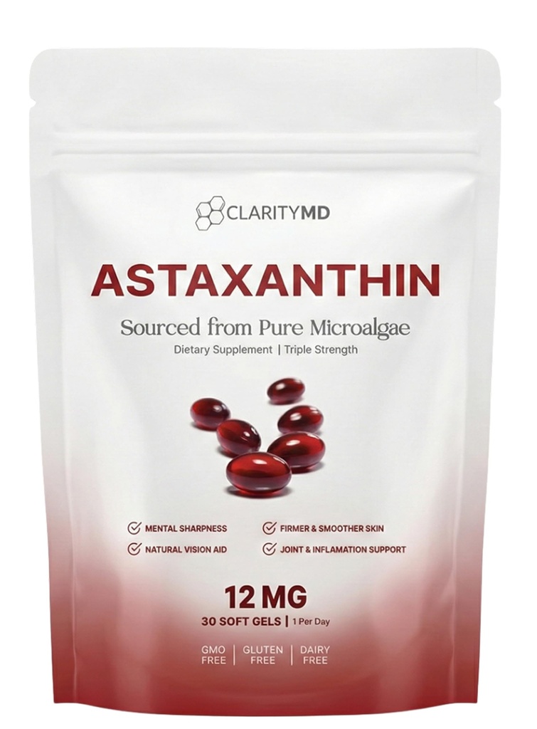 Astaxanthin 12mg Antioxidantes Suplemento – Fuente de Microalgas Natural – Softgel Lipid-Based para la absorción mejorada – Soporte Conjunto Cognitivo, Visión – 30 Softgels (Pack de 1)