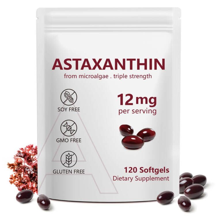 Astaxanthin 12mg, 120 Softgels, 4 Month Supply, Premium Astaxanthin Antioxidant Suplementos con Actividad Antioxidante, soporta Ojo, Inmune, Conjunto, Salud de la piel, Circulación interna