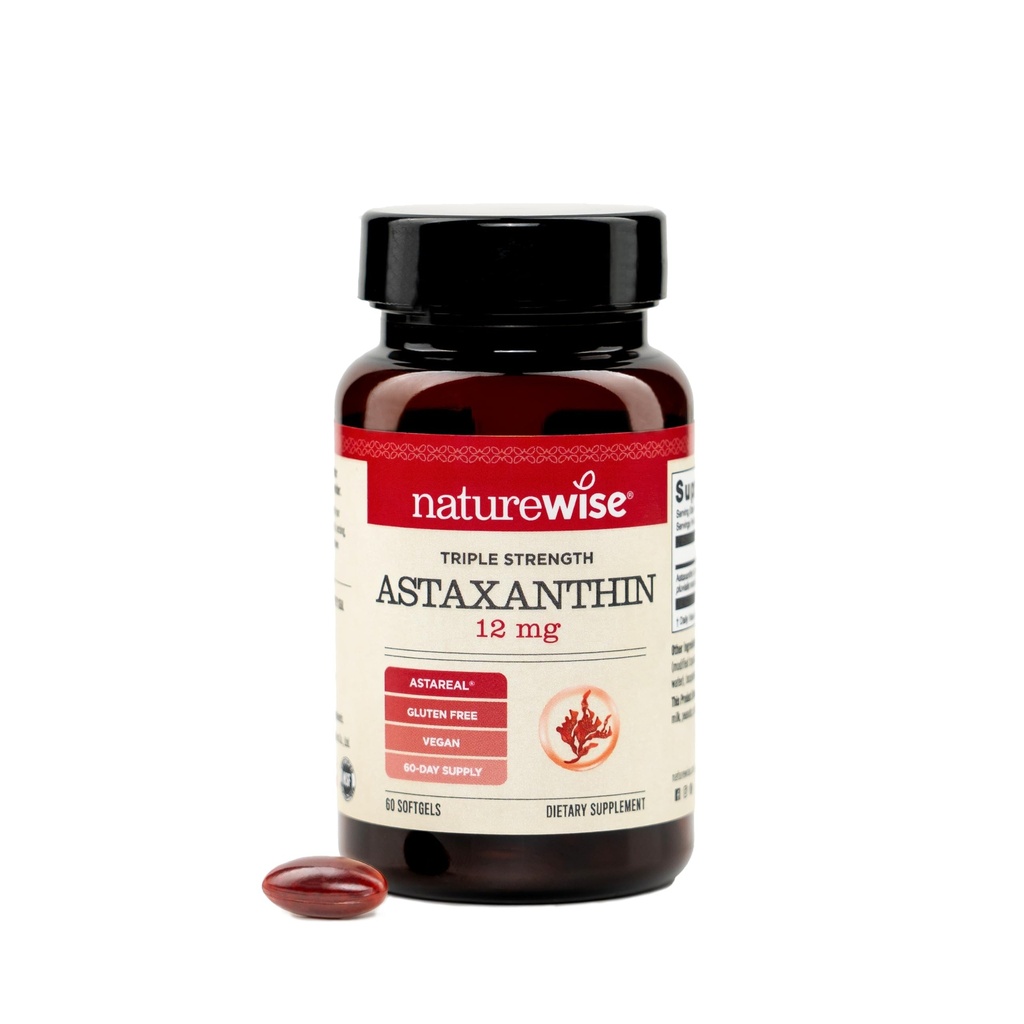 NatureWise Triple Strength Astaxanthin 12mg con AstaReal® - Vegan Antioxidant Suplemento con aceite de coco orgánico - NSF Gluten certificado libre, no GMO - 60 Softgels[60 Day Supply]