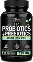Probiotics and Prebiotics + SBO Probiotics (60 Billion CFU | 90 Capsules) Acidophilus Probiotic w. Saccharomyces Boulardii, Bifidobacterium + Spore Probiotic & Organic Sprouted Prebiotic Fiber Blend