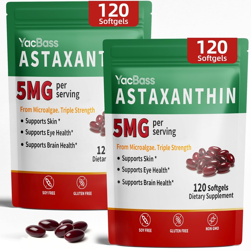 2Pack Astaxanthin Supplements 12mg - Premium Astaxanthin for Eye, Brain, Skin & Immune Support, Microalgae Source, 240 Softgels