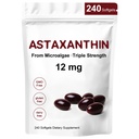 Astaxanthin 12mg,240 Softgels,Premium Astaxanthin Antioxidant Suplementos,Apoyo Ojo,Skin,Inmune, Circulación interna,No-GMO, Sin gluten, No Soja 8 Mes Fuente